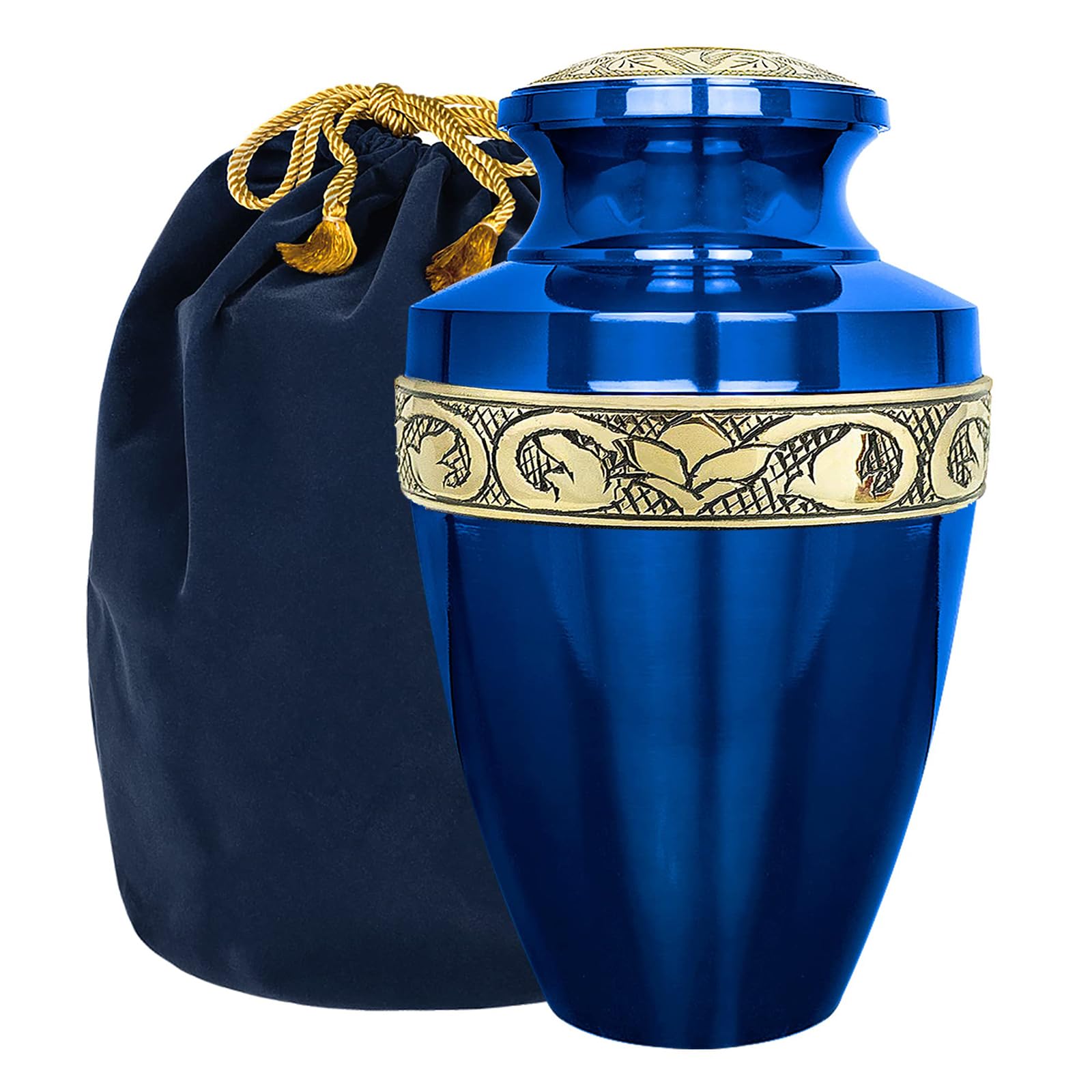 Serenity Large Blue Beautiful Adult Cremation Urn for Human Ashes - w Velvet Bag