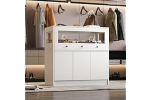 TAMUNE Armoire Bedroom Island Wardrobe Closet Island with Glass Drawer & 3 Doors, Island Glass Dresser Closet Island for Bedroom Cloakroom Store White (39.3”W x 19.6”W x 39.3”H)