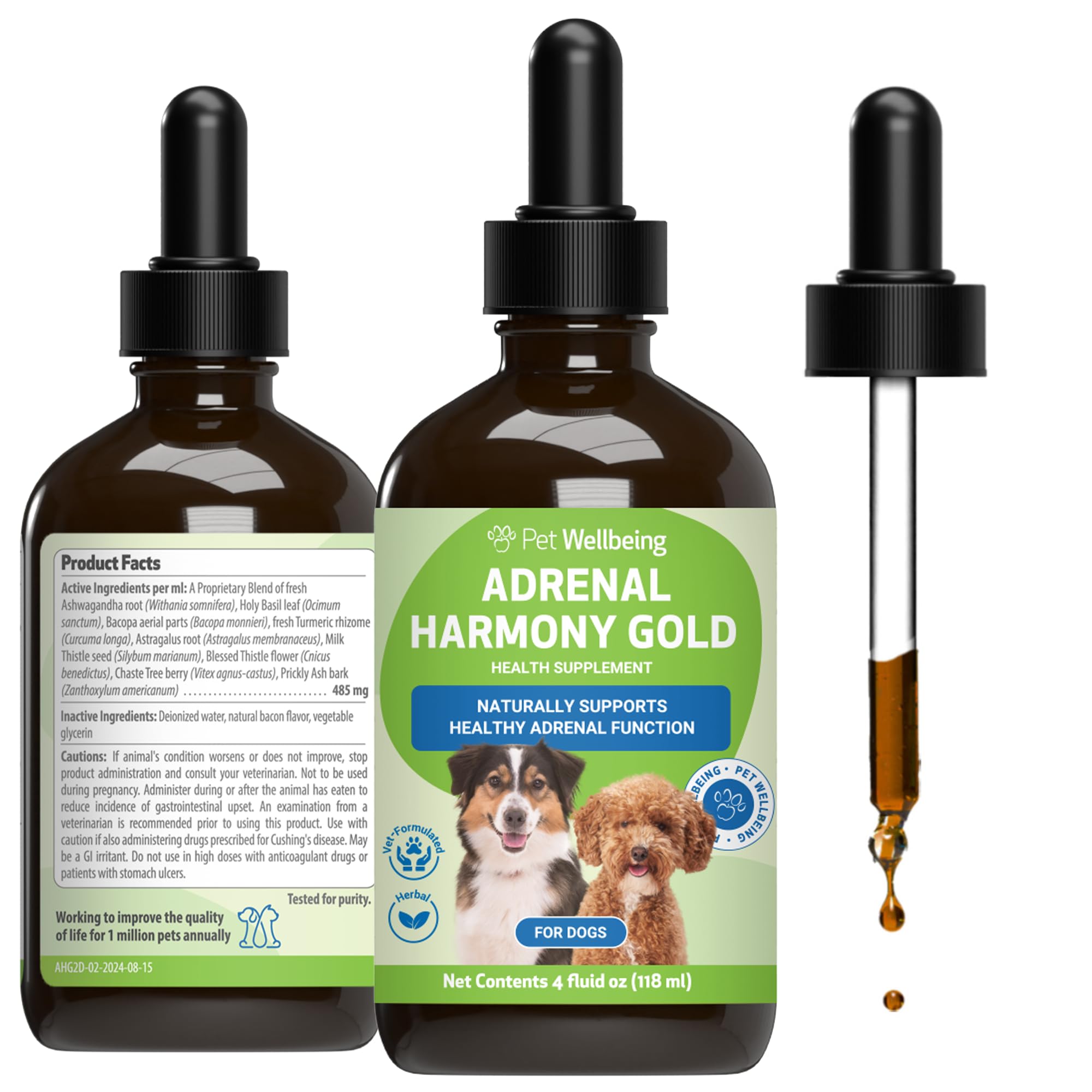 Pet Wellbeing Adrenal Harmony Gold for Dogs - Vet-Formulated - Adrenal Gland Supplement for Dogs, Ashwagandha, Astragalus, Bacopa, Holy Basil - Herbal Supplement – 4 oz (118 ml)
