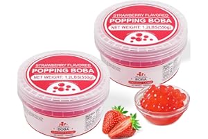 Soeos Strawberry Popping Boba, 1.2lbs (550g) Pack of 2, Bursting Strawberry Flavor Pearls for Bubble Tea, Desserts & Drinks, Ready-to-Use Tapioca Balls for Smoothies and Yogurt