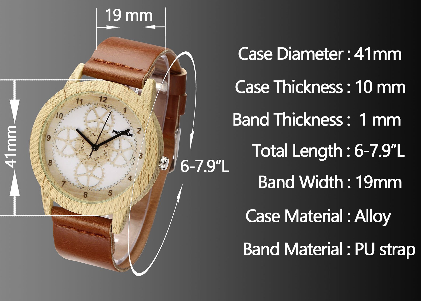 JSDDE Uhren,Vintage Holz-Muster Zahnrad Armbanduhr Damenuhr Kleid Uhr PU Lederarmband Analog Quarzuhr,Braun