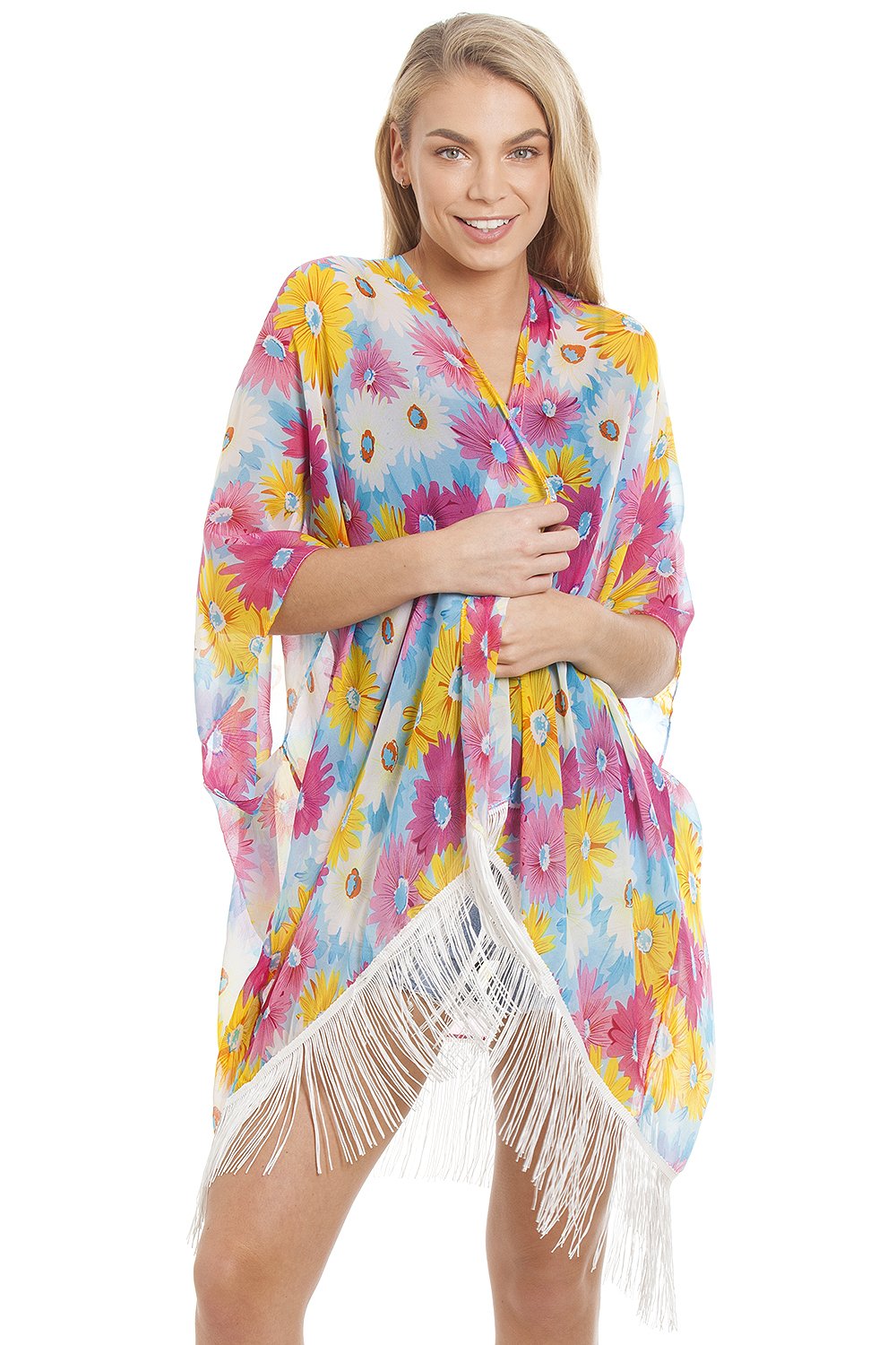 Central Chic Women's Pretty Kaftans Kimonos Beach Cover Up Evening Top Blouse Loose Fit One Size Fits All (Pink Kimono)