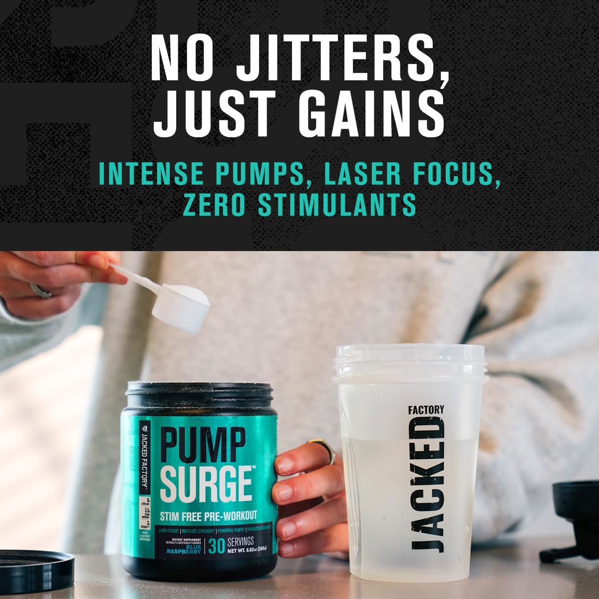 Jacked Factory Pumpsurge Caffeine Free Pre Workout for Men & Women - Nootropic Booster & Stim Free Pre Workout - Intense Pumps, Enhanced Focus - 30 Servings, Cherry Limeade