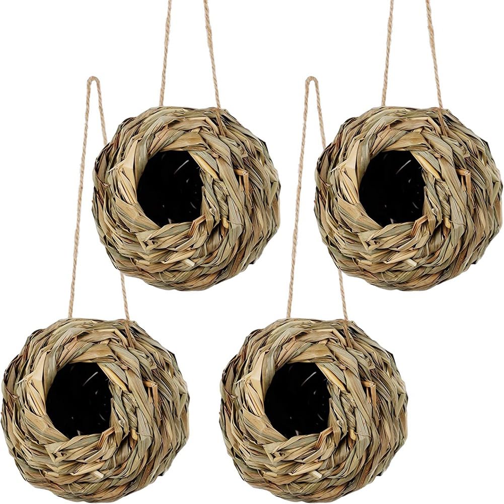 Barfeery 4Pack Hanging Bird Nest House for Outside,Hand Woven Hand Woven Bird Nest 12 X 12cm for Gardens,Balconies,Tree Trunks