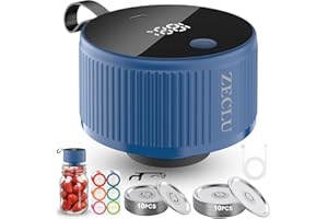 ZECLU Electric Mason Jar Vacuum Sealer Kit, Automatic Jar Sealer for Wide and Regular Mouth Mason Jars, Portable Cordless Vacuum Sealer for Canning and Food Storage, Includes 20 Lids, 24 Labels, Blue