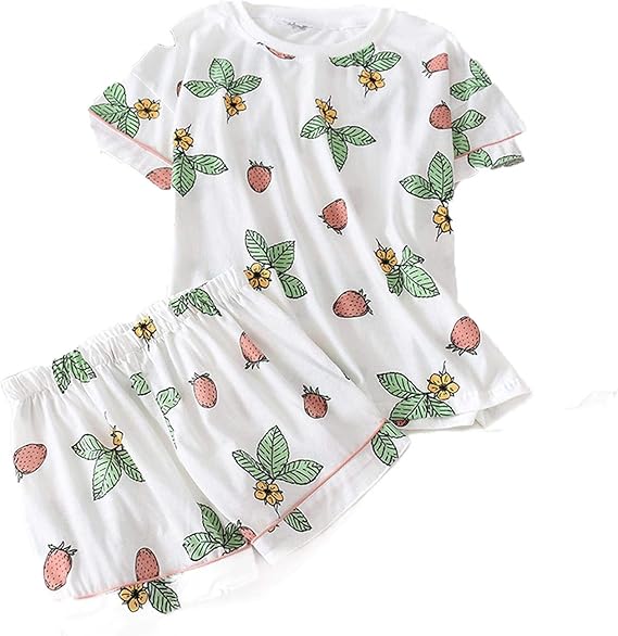 Amazon Supeil レディースコットンパジャマコットンホームウェア2ピースセットハートプリントサマーパジャマレディースサマー パジャマ ルームウェアセット 通販