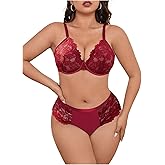MAKEMECHIC Women's Plus Size Bra and Panty Sets Lace 2 Piece Lingerie Sets