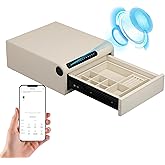 VALINIRT Jewelry Safe with Drawers，Biometric Fingerprint safe, Slide-Away Handgun Safe for Pistols, Leather Wrapped Jewelry Storage Safe, Digital Keypad & Quick-Access Drawer (White- 1 Drawer)