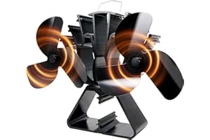 VODA Newly Designed Heat Powered Stove Fan with 2 Motors Larger Air Flow about 360CFM Fireplace Fan for Wood Burning/Log Burner Fireplace Perfect for Large Rooms