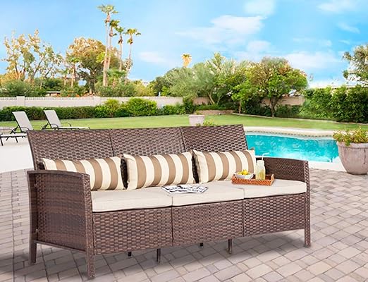 Amazon Com Solaura Outdoor Furniture Brown Wicker Patio Sofa