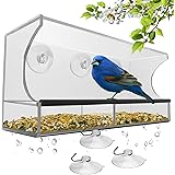 Window Bird Feeder with Strong Suction Cups and Seed Tray, Outdoor Birdfeeders for Wild Birds, Finch, Cardinal, and Bluebird.