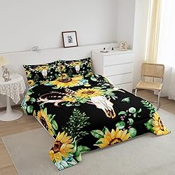 Feelyou Boho Tribal Comforter Set Bull Skull