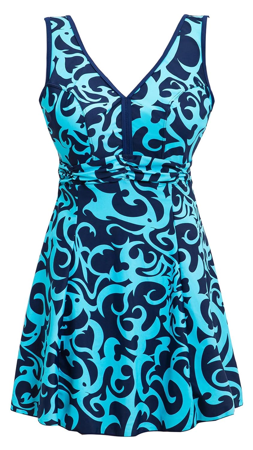 Ecupper Women's One Piece Swimsuit Tummy Control Swimming Costume Dress