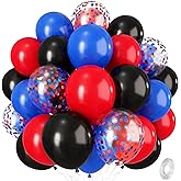 Red Blue Black Balloons, 12 Inch Helium Black Latex Balloon with Royal Blue Red Confetti Balloon Decor for Boys Super Spider 