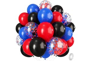 Red Blue Black Balloons, 12 Inch Helium Black Latex Balloon with Royal Blue Red Confetti Balloon Decor for Boys Super Spider 