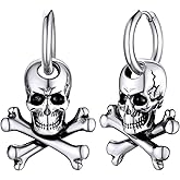 GoldChic Jewelry Skull Earrings Studs For Men, Stainless Steel Retro Vintage Gothic Skeleton Huggie Earrings, Halloween Gifts Hip Hop Jewelry for Man