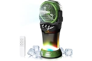 DAONLC Portable Misting Fan with Remote & 30000mAh Rechargeable Misting Fans for Outside Patios Camping Beach & Workshops Mist Fan Portable for Outdoor/Indoor 2L Built-in Water Tank RGB 4 Speeds & Spray