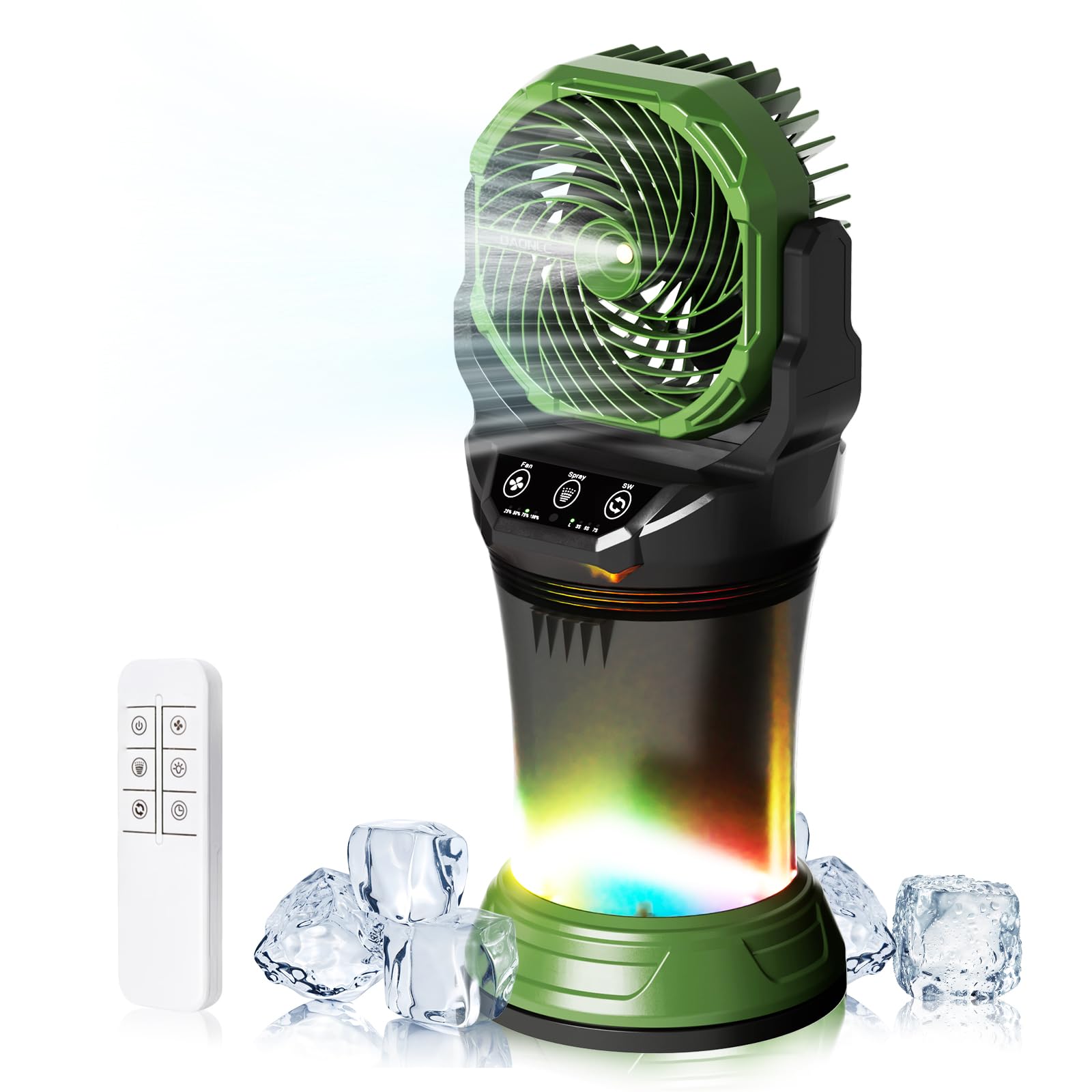 Photo 1 of Portable Misting Fan with Remote & 30000mAh Rechargeable Misting Fans for Outside Patios Camping Beach & Workshops Mist Fan Portable for Outdoor/Indoor 2L Built-in Water Tank RGB 4 Speeds & Spray