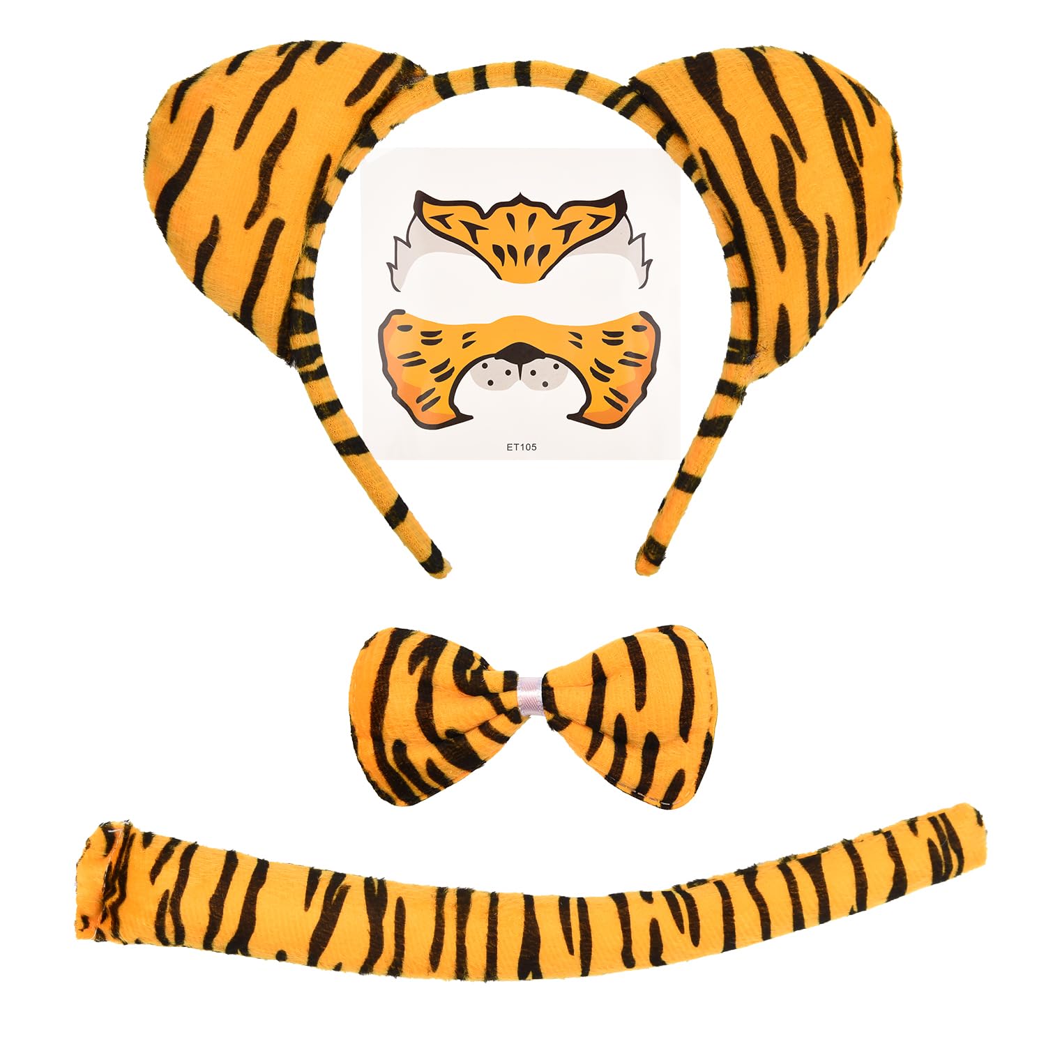 JNAWA 4 Pieces Animal Costume Set Tiger hairband bow tie Removable Temporary Tattoo for Halloween Carnival Cosplay Animal Fancy Costume Accessories