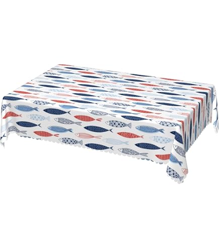 SARO LIFESTYLE Fish Design Tablecloth - 70x70 Inch Navy Blue Polyester Table Cover - View #10