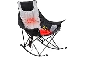 SUNNYFEEL Oversized Heated Camping Chair, Folding Rocking Camping Chairs with Luxury Padded Recliner,Carry Bag, 300 LBS Heavy Duty for Lawn/Outdoor/Picnic/Patio, Portable Rocker Camp Chair