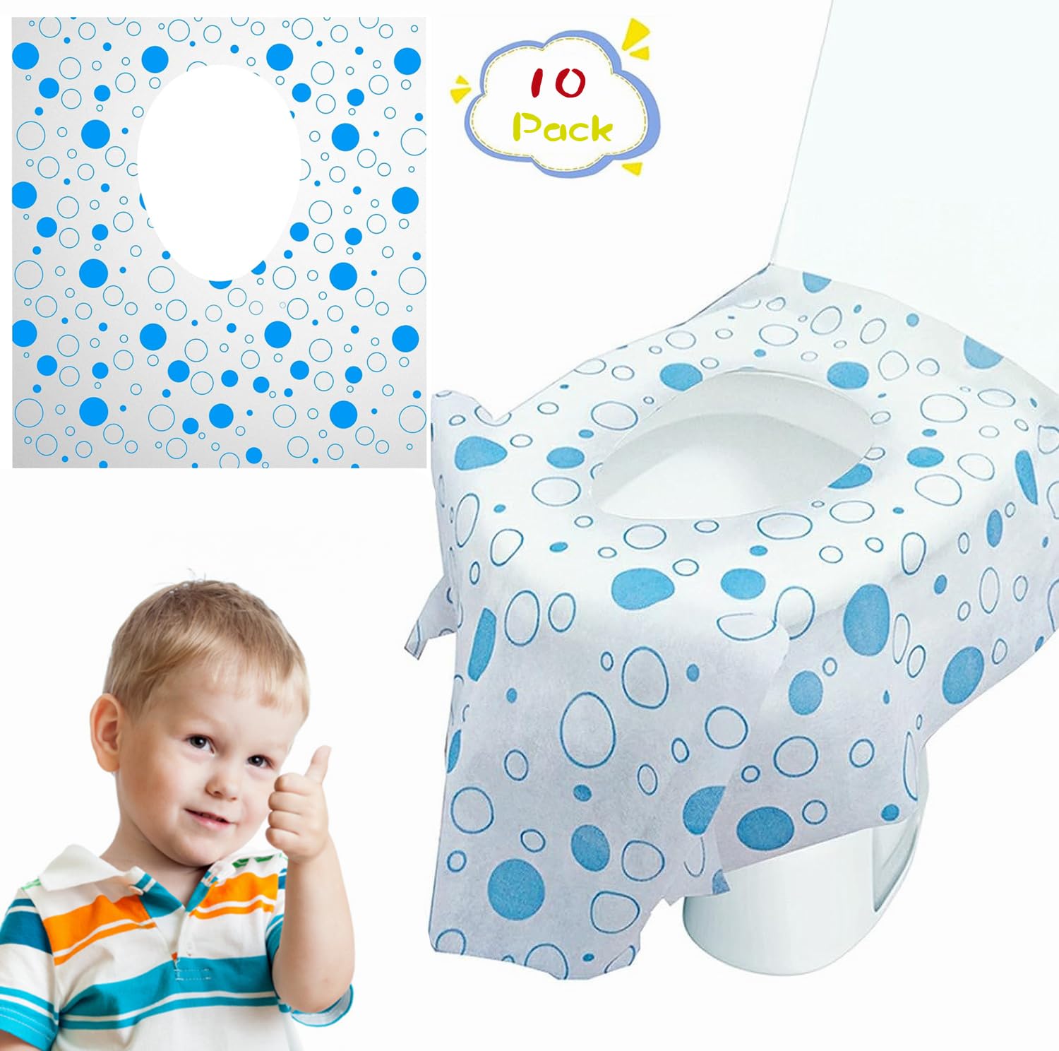 10 PCS Disposable Toilet Seat Cover for Kid, Waterproof Toilet Seat Paper Pads Portable Potty Seat Protectors Cover for Baby Children in Travel Public Restrooms Hotel Bathroom, Individually Wrapped