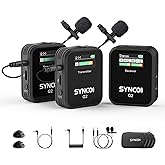 SYNCO Wireless Lavalier Microphone, G2(A2) 2.4G Dual Transmitter 48KHz 24Bit Lapel Mic 656FT 8H for Vlogging Live Streaming YouTube for Camera Smartphone Tablet