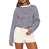 LAOTEPO Sweatshirt for Women Y2k Long Sleeve Going Out Tops Striped Casual Fall Outfits Cropped Pullover Fashion Clothes