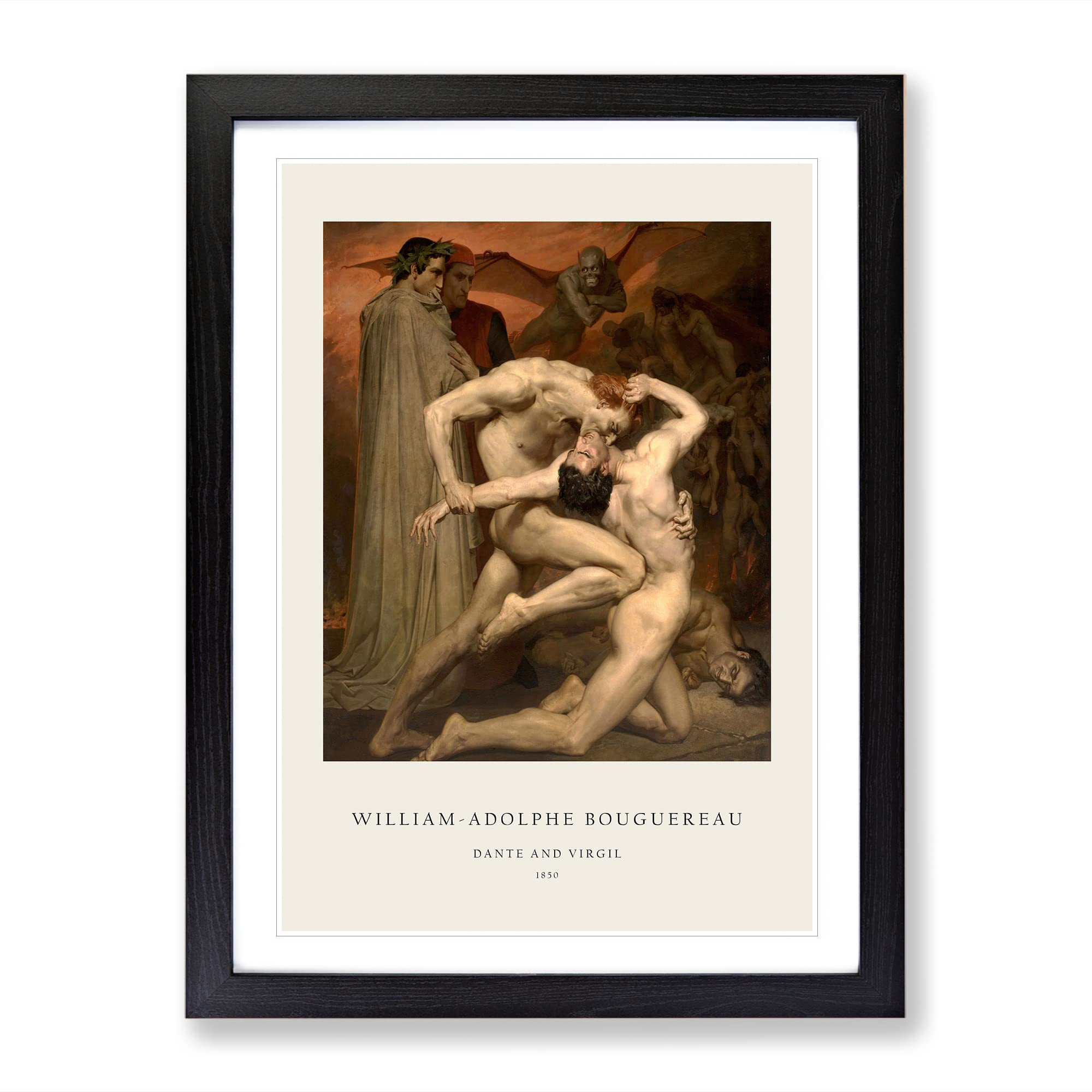 Dante And Virgil By William Adolphe Bouguereau Exhibition Museum Painting Framed Wall Art Print, Ready to Hang Picture for Living Room Bedroom Home Office Décor, Black A3 (34 x 46 cm)