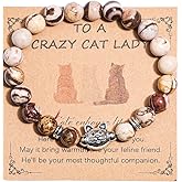 Crazy Cat Lady Gifts Nature Stone Animals Bracelets Pink Cute Tabby Cat Tuxedo Cat Orange Cat Bracelet for Women Girls for Cat Mom Teather Birthday Gifts Black To School Gifts