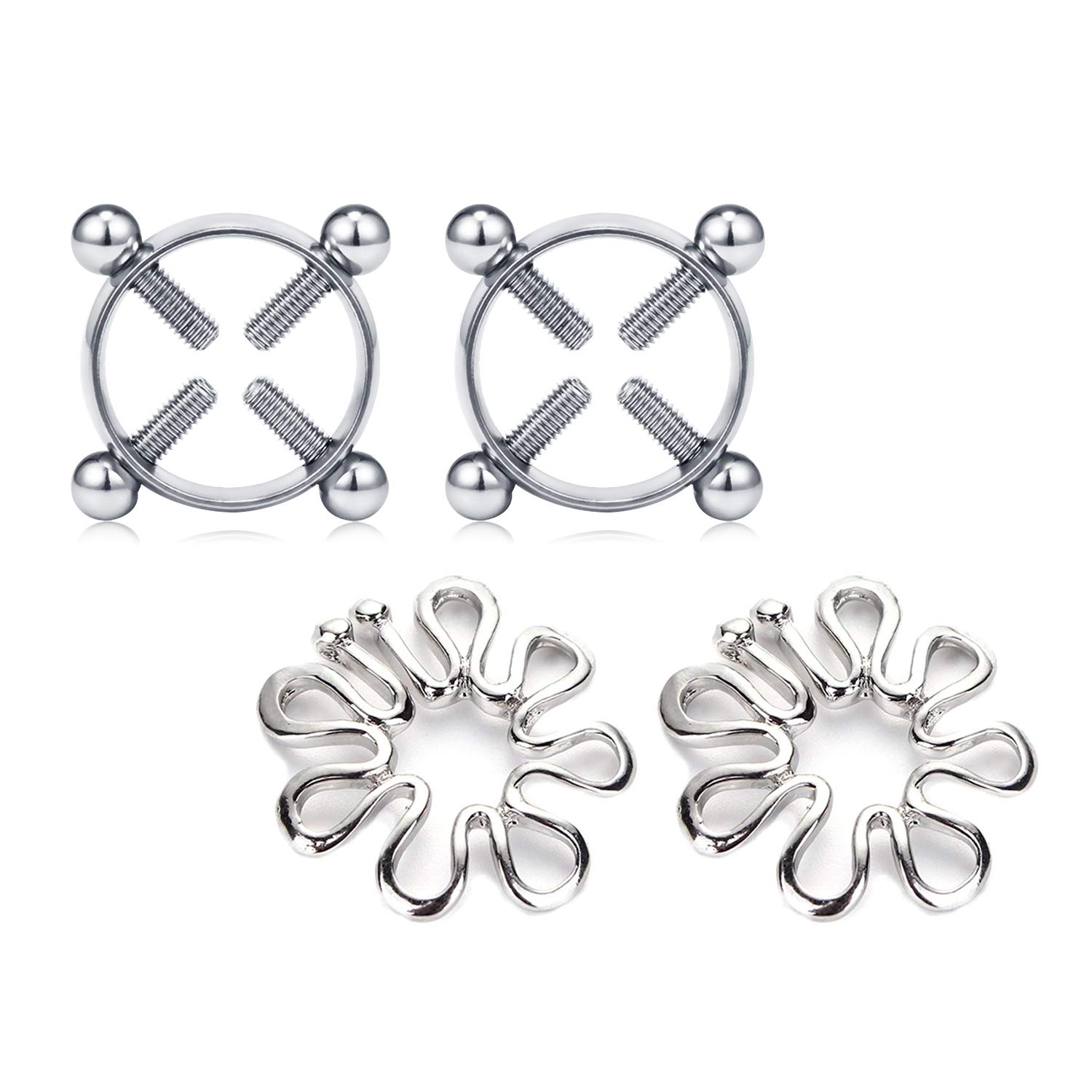 Briana Williams 2 Pairs Fake Nipple Ring Set Stainless Steel Non Pierced Hoop Ring Nipple Piercing Jewellery Silver