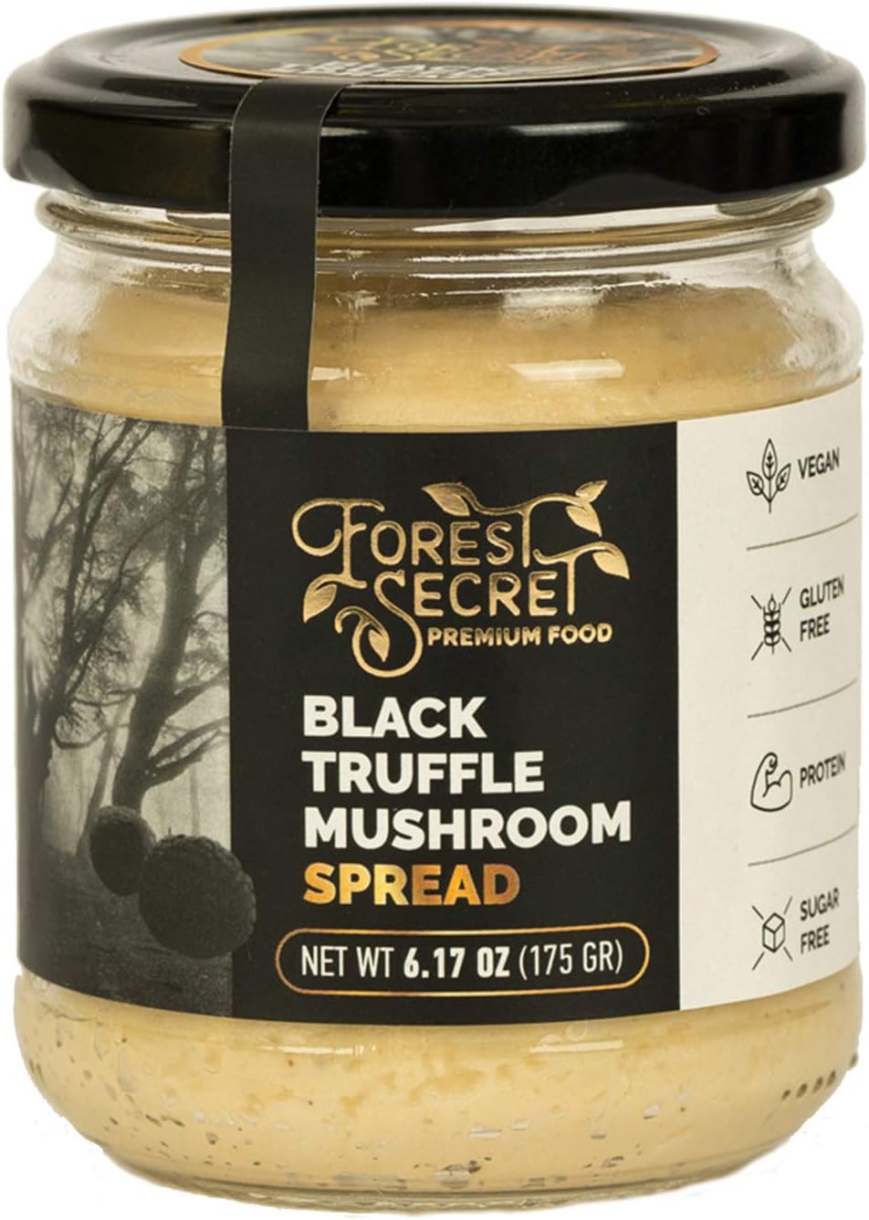 Black Truffle Mushrooms Spread and Dip, Vegan, Gluten and Sugar Free, by Forest Secret, Net 6.17 oz (Pack of 3)