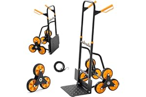 VEVOR Stair Climbing Cart, 440 lbs Stair-Climbing Capacity, Heavy-Duty Folding Trolley Cart with Telescoping Handle, 6 Wheels
