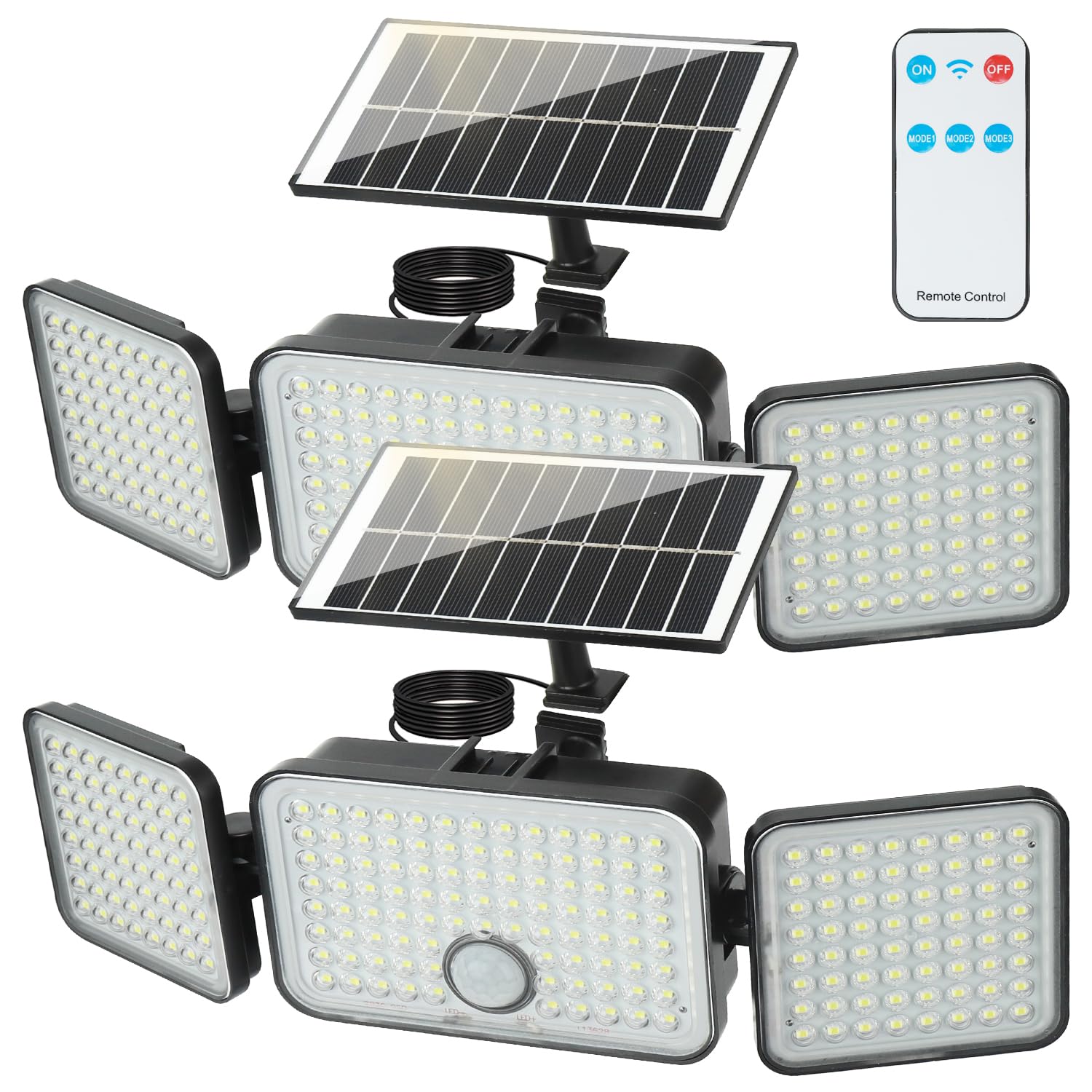hixyer Solar Lights Outdoor Garden 2 Pack, 2000LM Remote Solar Security Light with Motion Sensor Waterproof Solar Flood Lights, 270° Wide Angle Wall Lights with 3 Head for Patio Yard Garage Indoor