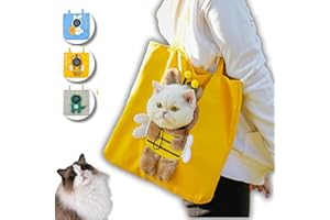 URNAT Cat Out Bag, Cute Cozy Cartoon Hands Free Show Head Cat Sling Carrier, Cat Restrainer Shoulder Bag for Outdoor Travel (Bee, Medium)