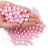 Chuyau 150pcs Pink 12mm Pearl Beads with Hole Round Pearls for Crafting Loose Pearl Beads for Jewelry Making Fake Pearls Bead for Bracelets Necklaces Earrings Key Chains Accessories DIY