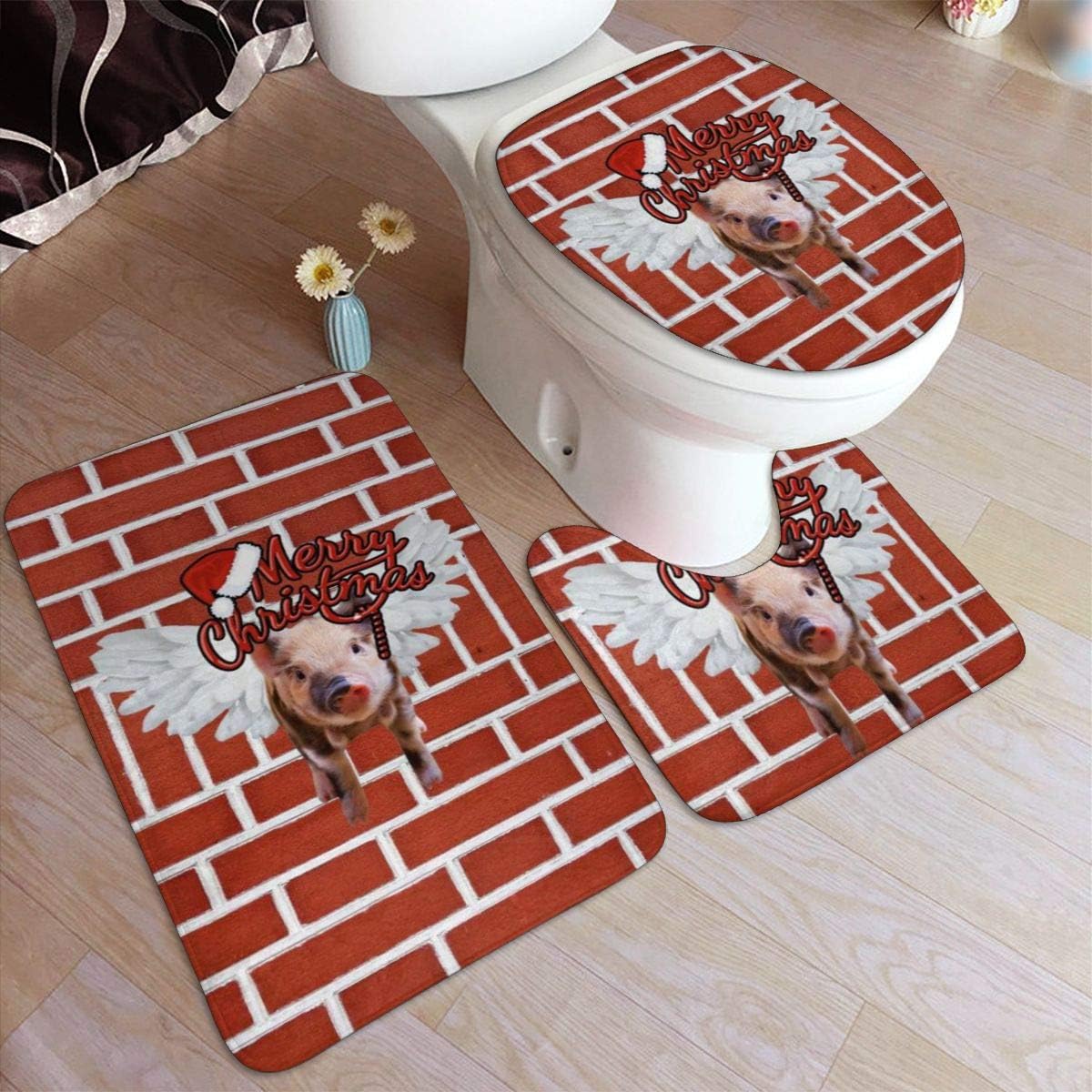 GHWSgGN Red Brick Wall Texture Christmas Bathroom Rug Mats
