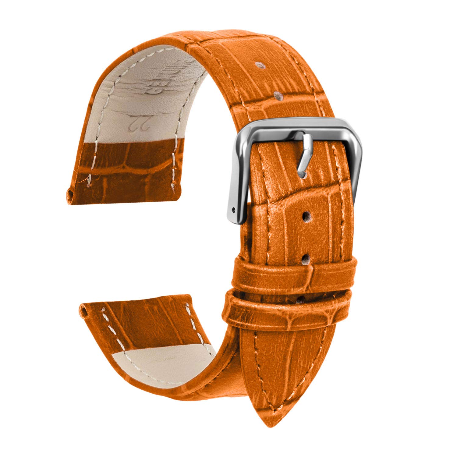 ULLCHRO Watch Strap Replacement Genuine Leather Watch Band Stitched Edging Bamboo Grain - 12, 14, 16, 18, 19, 20, 21, 22, 24 mm Watch Bracelet with Stainless Steel Silver Buckle (12mm, Brown)