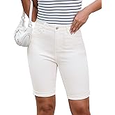 luvamia Bermuda Jean Shorts for Women Knee Length High Waisted Trendy Cuffed Hem Long Stretchy Denim Shorts Summer Jorts