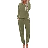 Ekouaer Womens Pajamas Set Waffle Knit Long Sleeve Lounge Set 2 Piece Pj Loungewear Sleepwear S-XXL