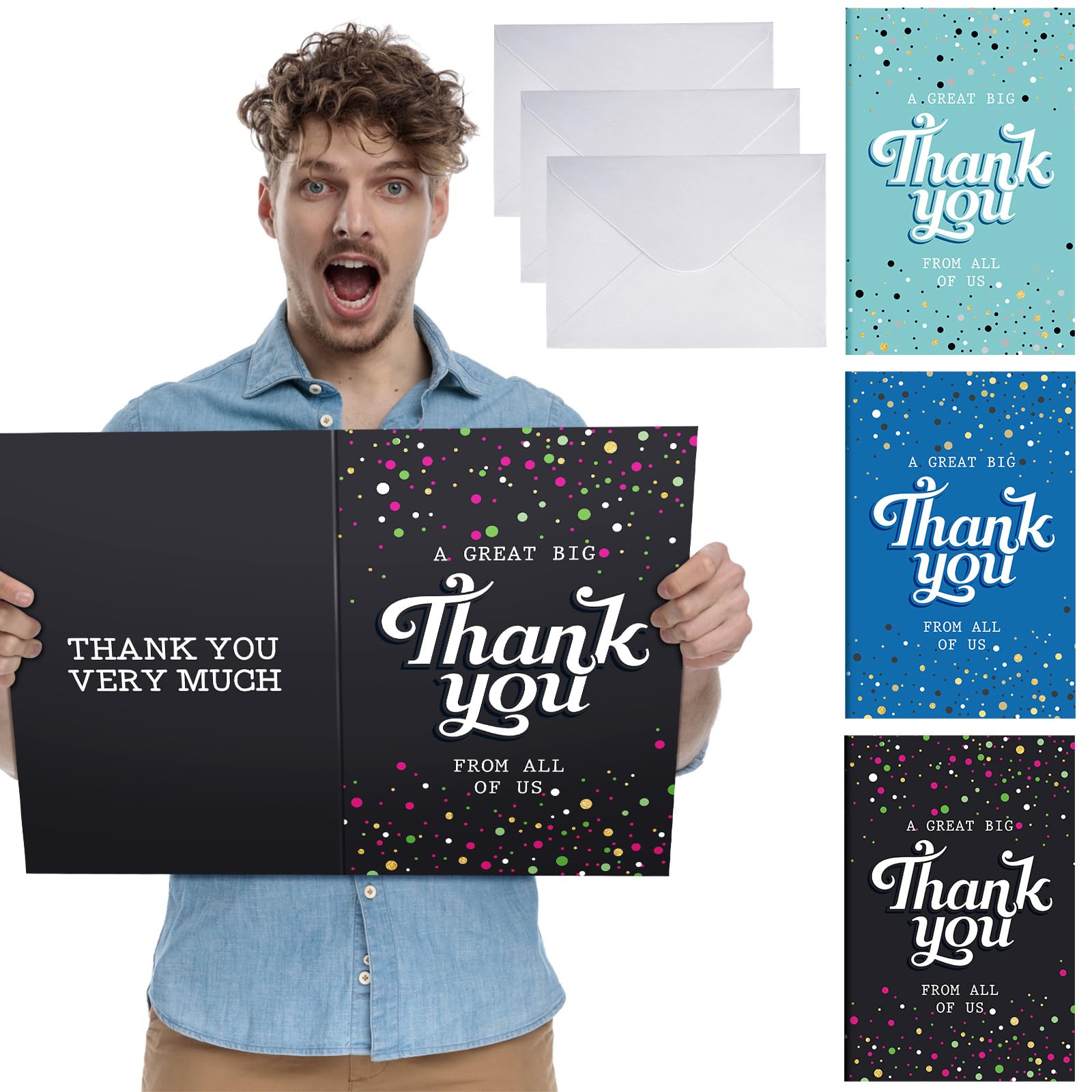 Photo 1 of Jecery 3 Pack Large Thank You Card with Envelope Big Thanksgiving Day Thank You Card Jumbo Greeting Card Thanks for Baby Shower Thanksgiving Gift Birthday Party Engagement 9 x 12 Inch(Modern Style)