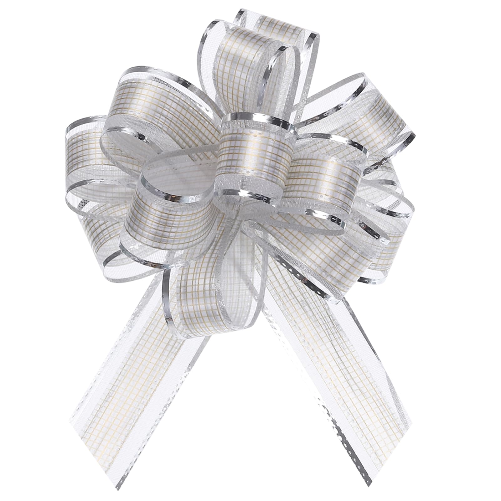Uxcell 10pcs 6 Inch Large Pull Bow Gift Wrapping Bows Ribbon Organza Silver for Wedding Baskets Presents Christmas Party