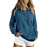 VIEACTIVEWEAR Women's Long Sleeve Button Up Hoodie Sweatshirt for Women Pullover Winter Blouse Blue Medium