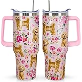 solid can Goldendoodle Tumbler Goldendoodle Gifts 40 OZ 3D-Printed Insulated Cup Dog Lover Gift Travel Mug with Dogs Patterns and Vintage Florals(One Tumbler Included)