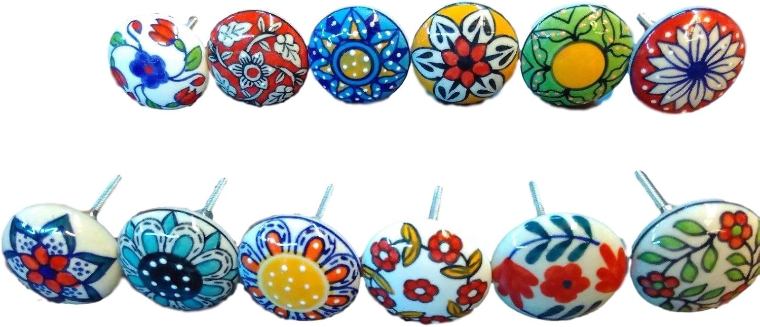 12 x Mix Vintage Look Flower Ceramic Knobs Door Handle Cabinet Drawer Cupboard Pull