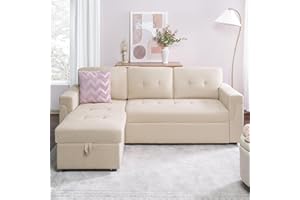 Naomi Home Jenny Sectional Sofa Sleeper with Storage Chaise, Tufted Pull Out Couch with Storage, Sectional Sofa Bed, L-Shaped Reversible Sleeper Sofa with Storage, Beige,Velvet