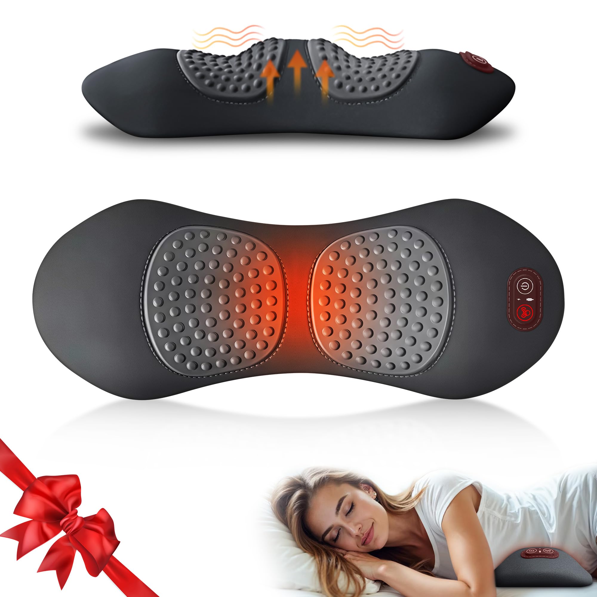 Photo 1 of 3 in 1 Upadate Rechargeable Electric Lumbar Support Pillow with Adjustable Height for Bed and Chair,Back Massager with Heat,Back Massager for Pain Relief Deep Tissue,Waist Wedge Bolster (Black)