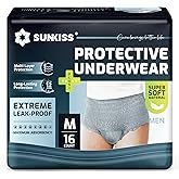 SUNKISS Incontinence Underwear for Men, Daytime Disposable Adult Pull Ups,Mens Protective Briefs with Maximum Absorbency, Medium, Grey, 16 Count