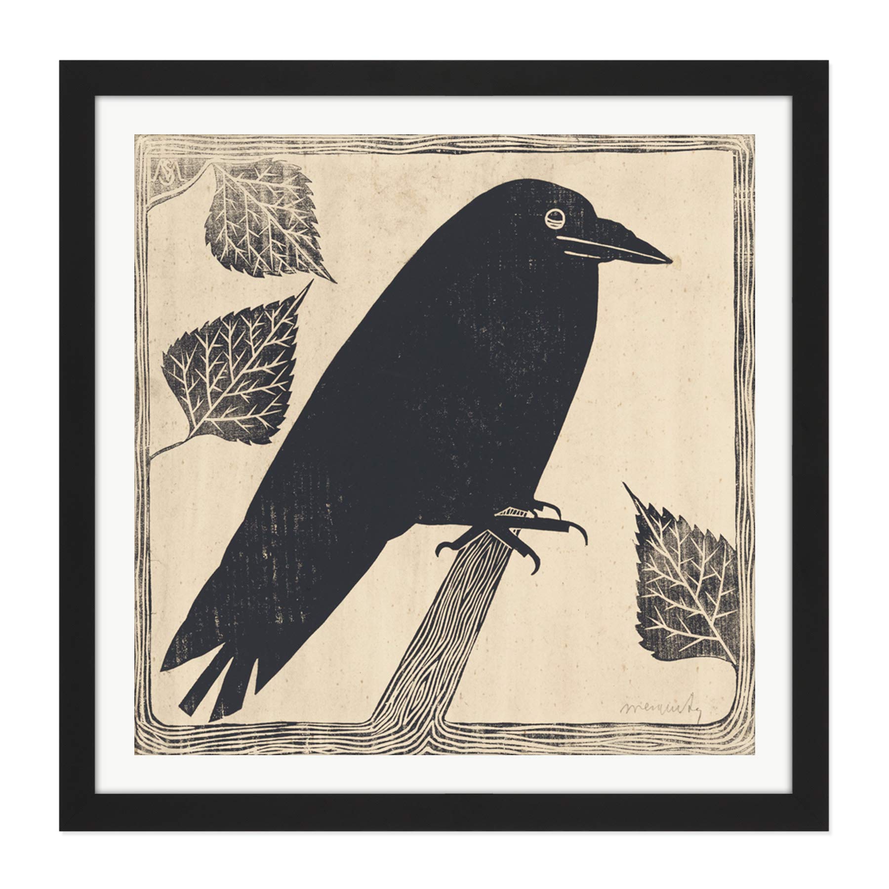 Artery8 Samuel Jessurun De Mesquita Picture Of A Crow Square Wooden Framed Wall Art Print Picture 16X16 Inch