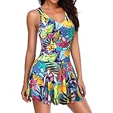 Yonique One Piece Swimsuits for Women Modest Tummy Control Swimdress Vintage Bathing Suits Skirt Swimwear